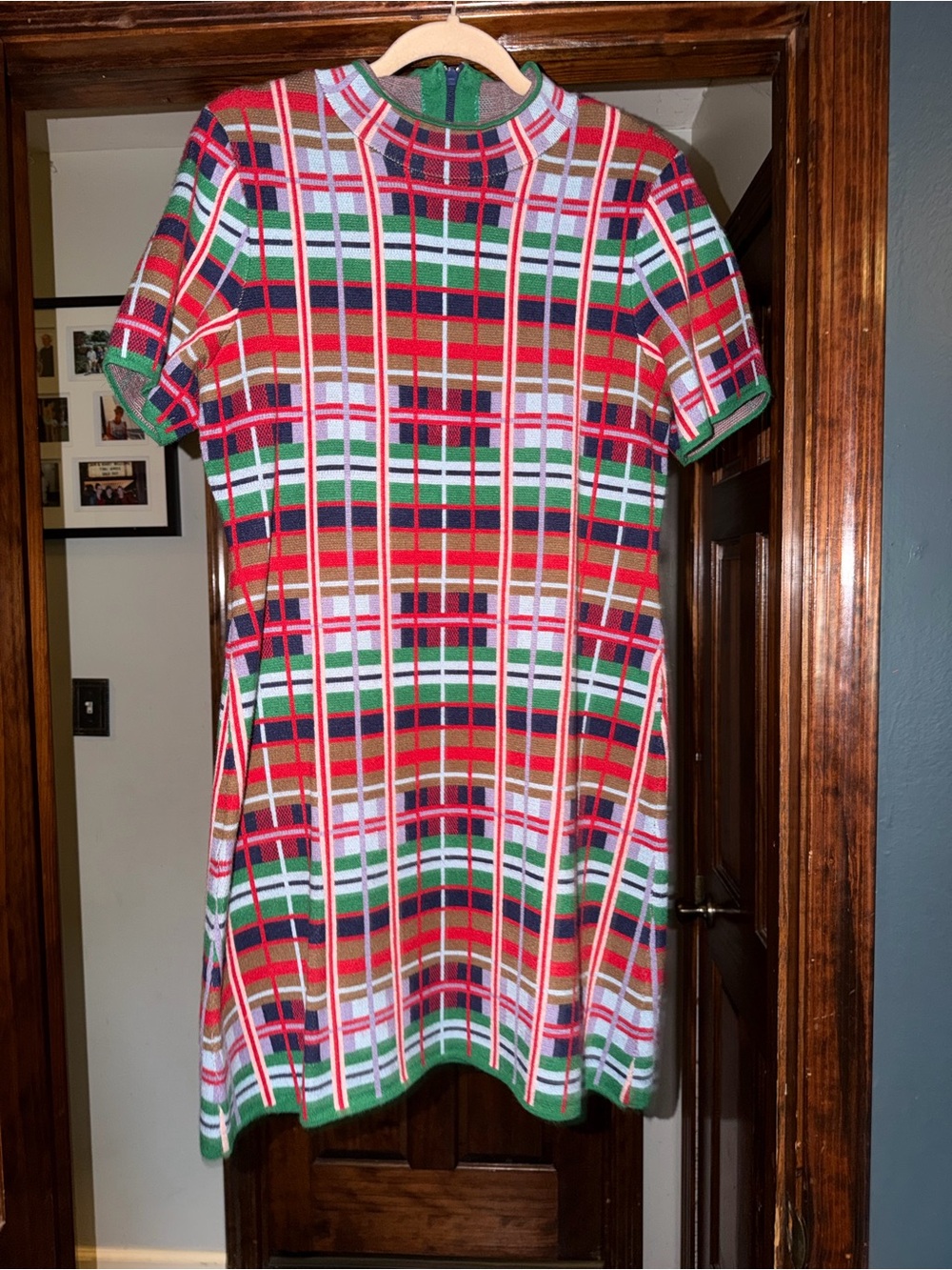 Anthropologie Green Red Plaid Knit Mini Dress - Picture 5 of 8